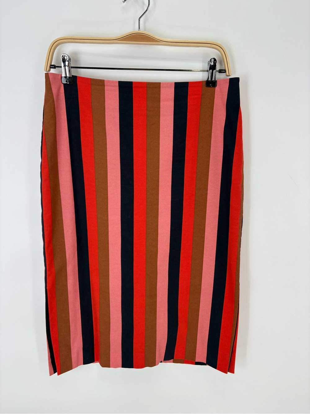 🎲 Ann Taylor cotton Striped Pencil Skirt in Red, Pink, Brown & Navy double vent